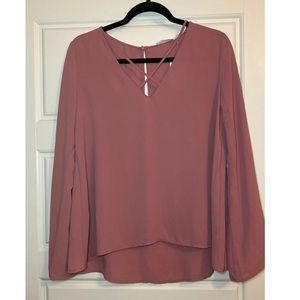 Nwt lush long sleeve v neck criss cross blouse